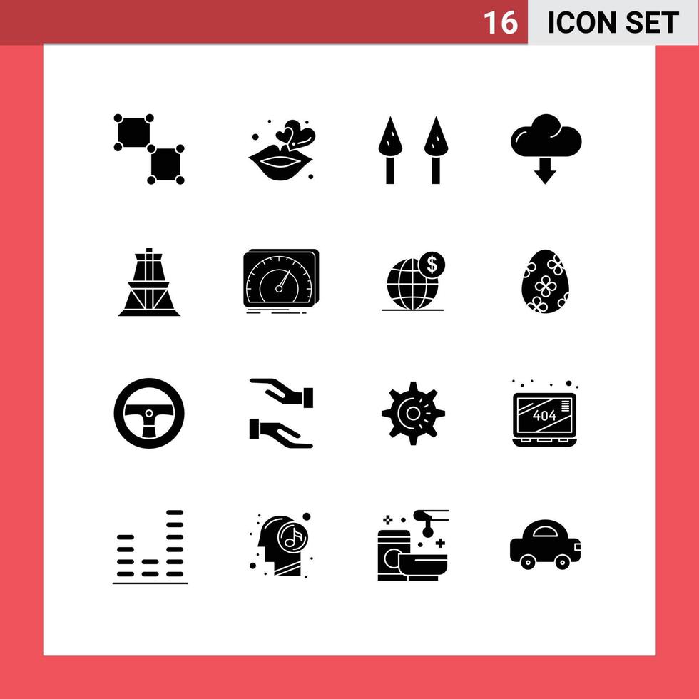 universell ikon symboler grupp av 16 modern fast glyfer av överföring torn energi sparris elektrisk ner redigerbar vektor design element