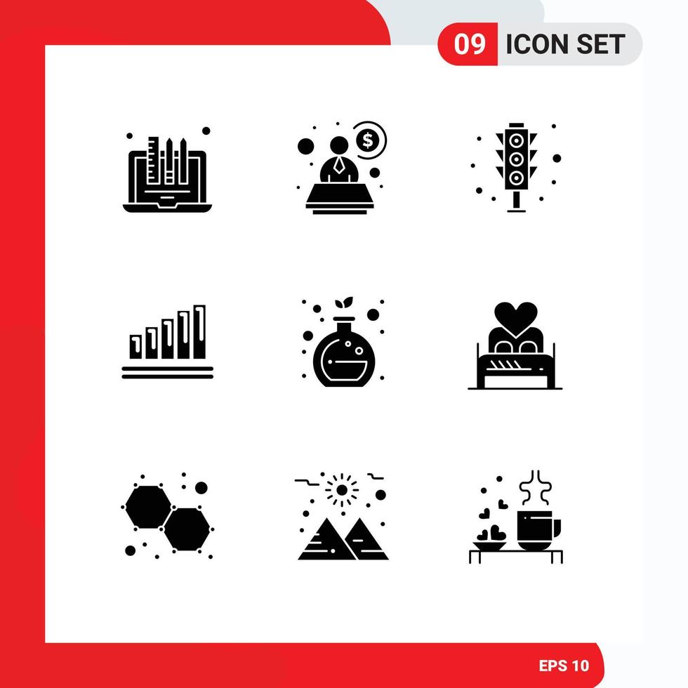 Gruppe von 9 soliden Glyphen Zeichen und Symbolen für grüne Geschäftssignaldiagrammanalyse editierbare Vektordesignelemente vektor