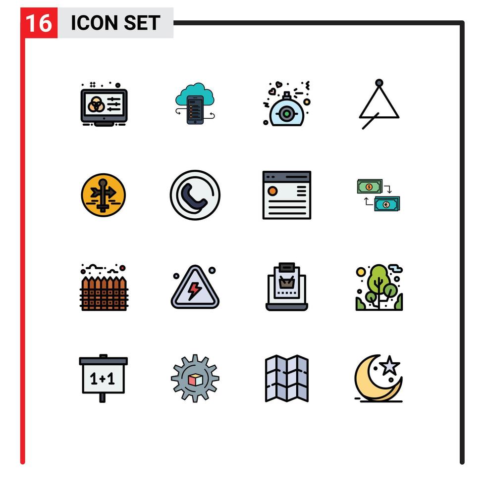 16 universelle, flache, farbgefüllte Linien für Web- und mobile Anwendungen vektor