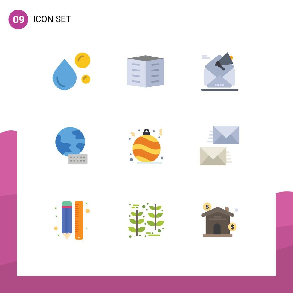 piktogram uppsättning av 9 enkel platt färger av marknadsföring värld hus samhälle befordran e-post redigerbar vektor design element
