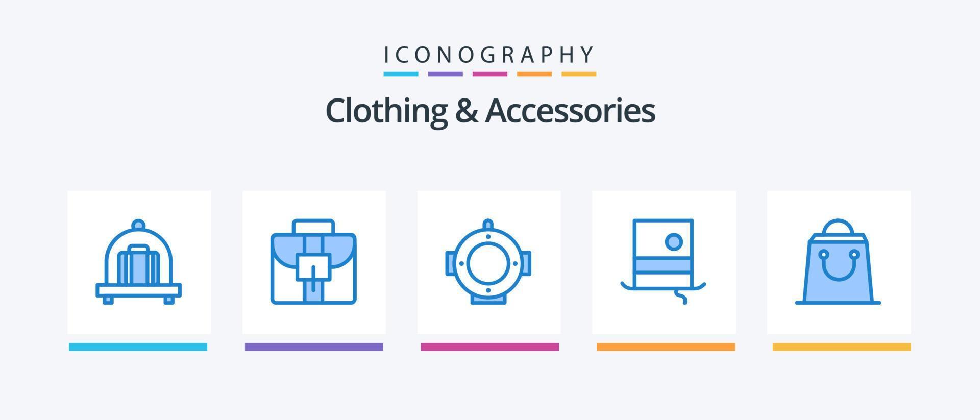 Kleidung und Accessoires blau 5 Icon Pack inklusive. Mode. Einkaufen. Tasche. kreatives Symboldesign vektor
