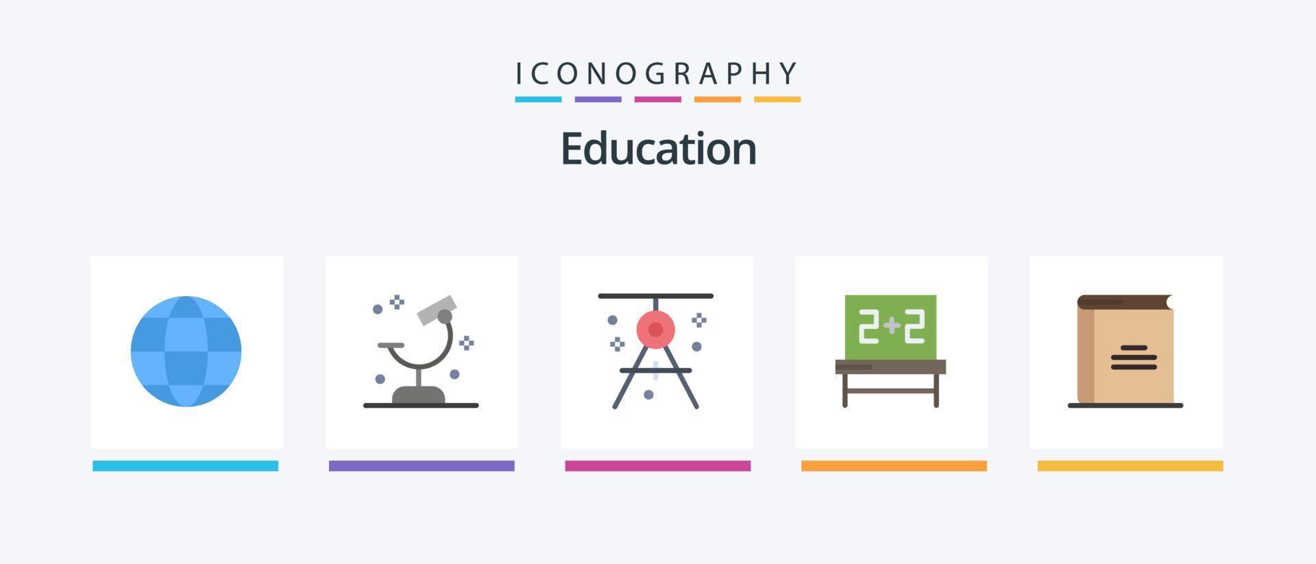 utbildning platt 5 ikon packa Inklusive bok. utbildning. vetenskap. svarta tavlan. utarbetande. kreativ ikoner design vektor