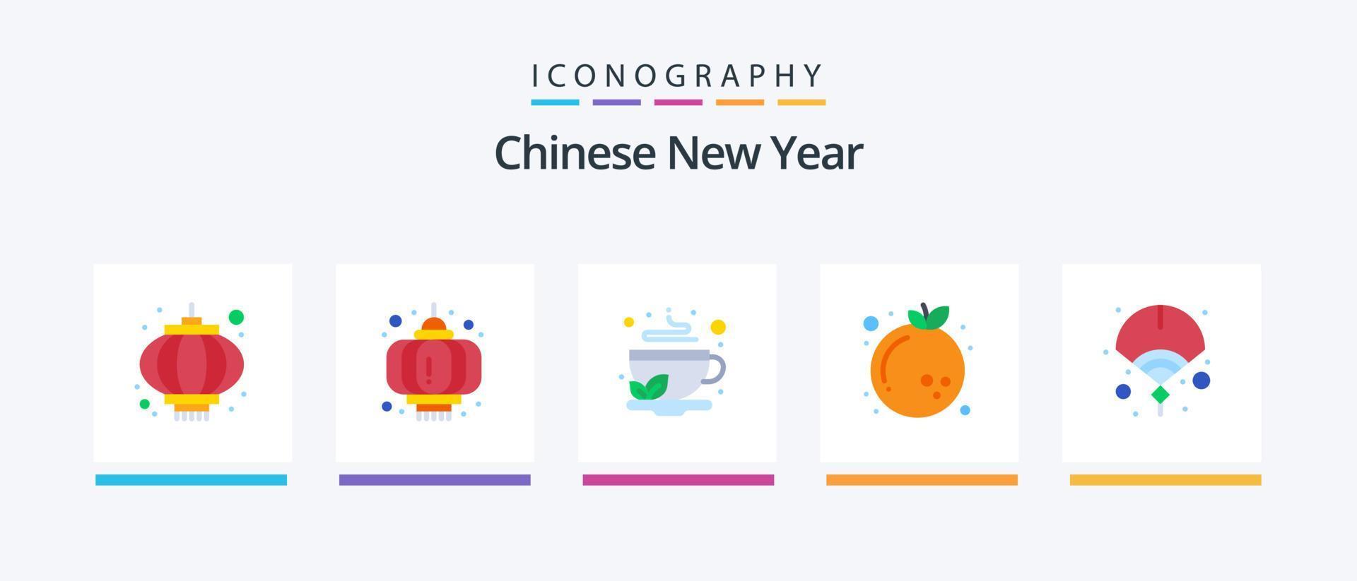 kinesisk ny år platt 5 ikon packa Inklusive kinesiska. orange. kopp. ny. te. kreativ ikoner design vektor