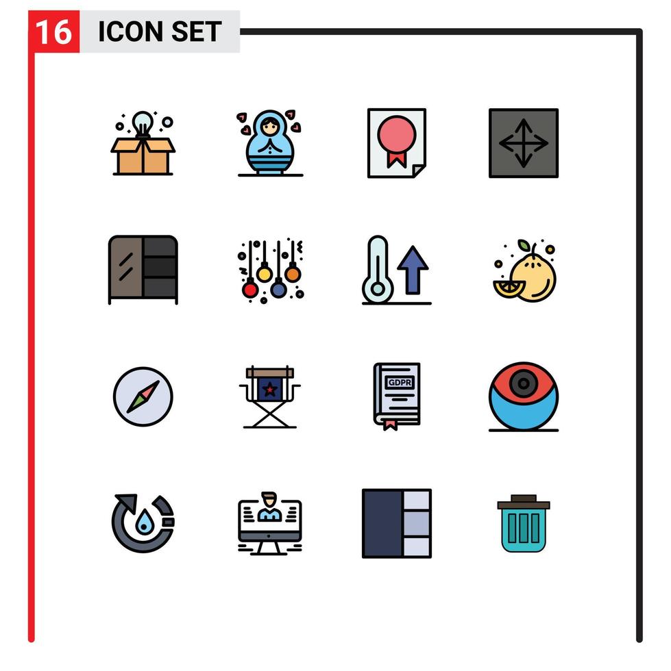 mobil gränssnitt platt Färg fylld linje uppsättning av 16 piktogram av interiör gränssnitt sida browser app redigerbar kreativ vektor design element