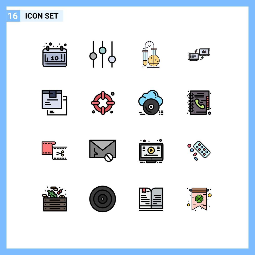uppsättning av 16 vektor platt Färg fylld rader på rutnät för information förbindelse kemi konkurrenter utbyta redigerbar kreativ vektor design element