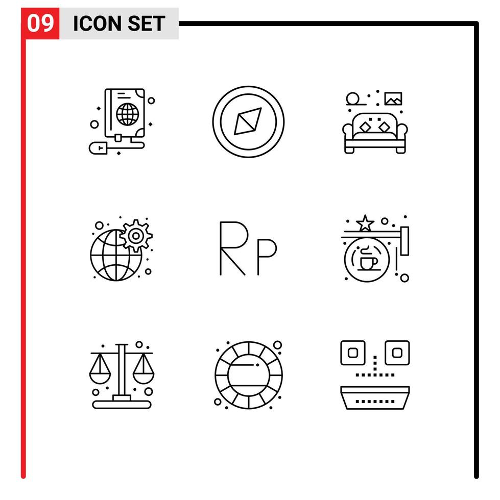 packa av 9 modern konturer tecken och symboler för webb skriva ut media sådan som indonesiska inställningar möbel nätverk redskap redigerbar vektor design element