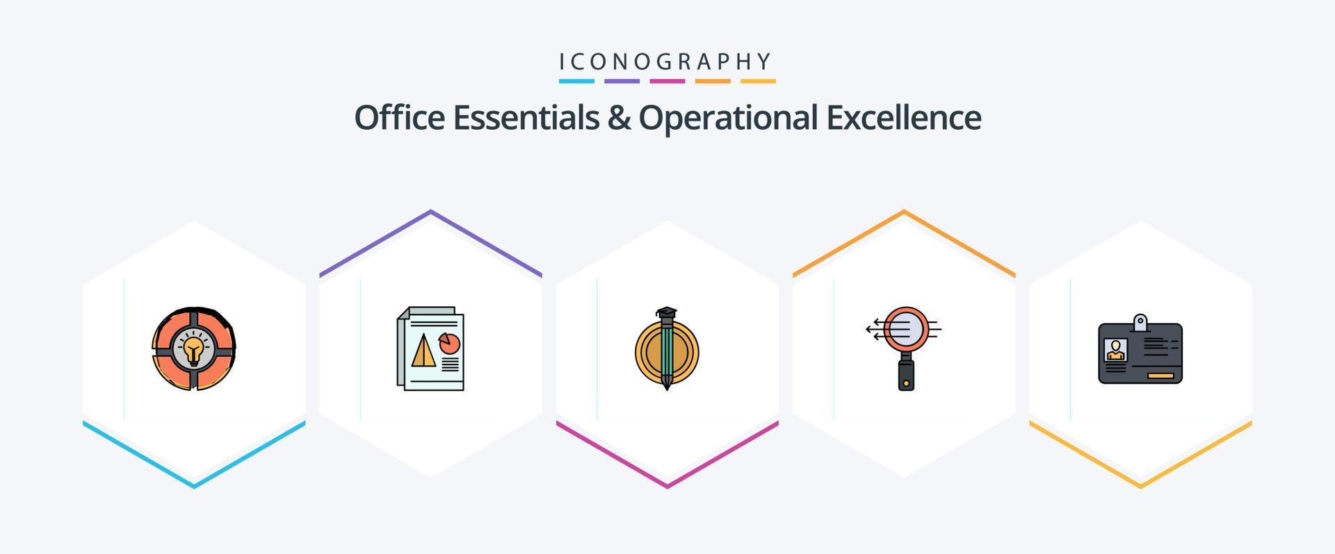 kontor väsentliga och operativ excellens 25 fylld linje ikon packa Inklusive zoom. glas. Diagram. Sök. bonus vektor