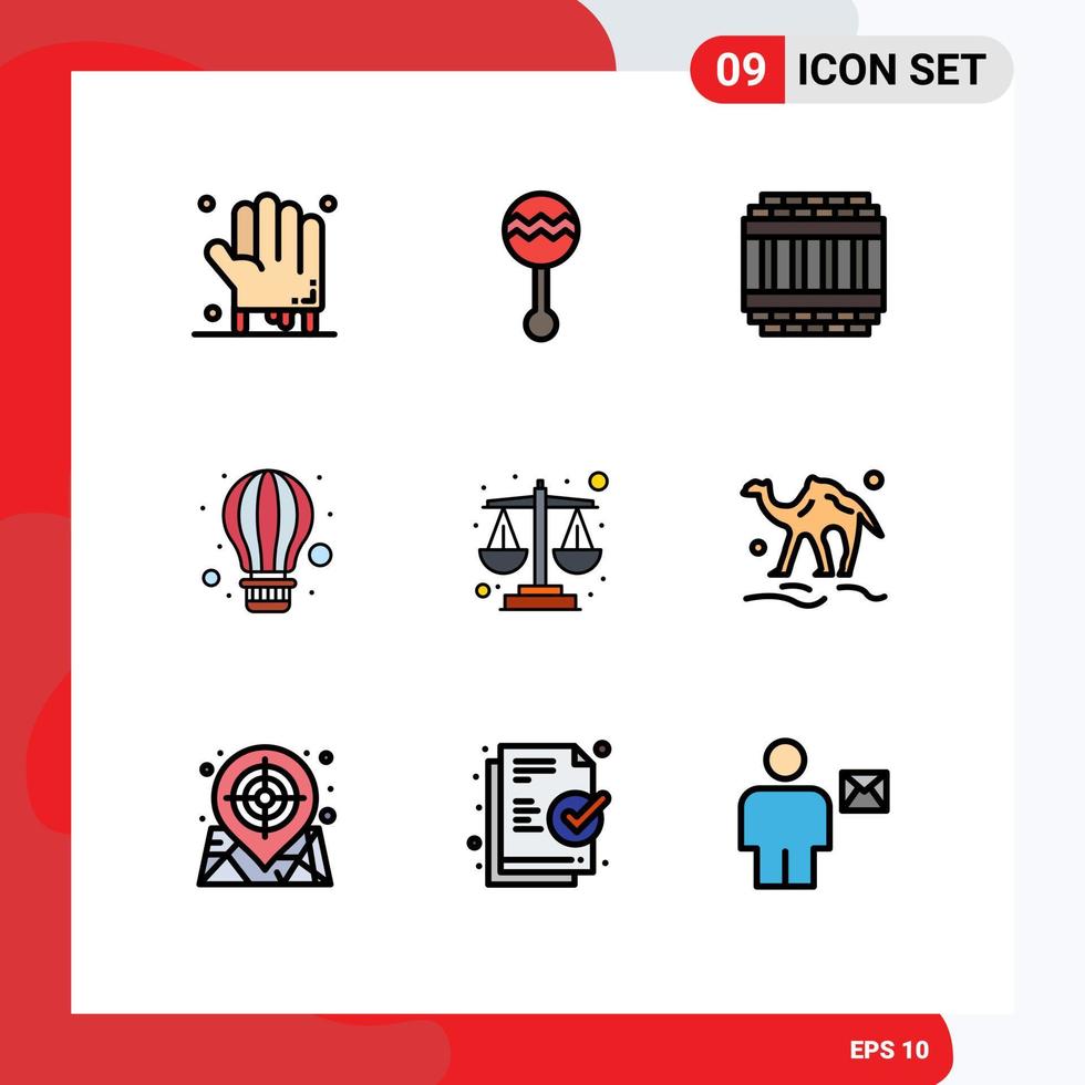 Aktienvektor-Icon-Pack mit 9 Zeilenzeichen und Symbolen für Balance-Fallschirm-Soundballon-Gefängnis editierbare Vektordesign-Elemente vektor