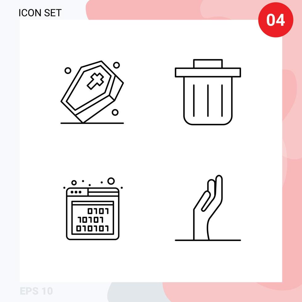 4 tematiska vektor fylld linje platt färger och redigerbar symboler av grav allmosa läskigt koda dela med sig redigerbar vektor design element