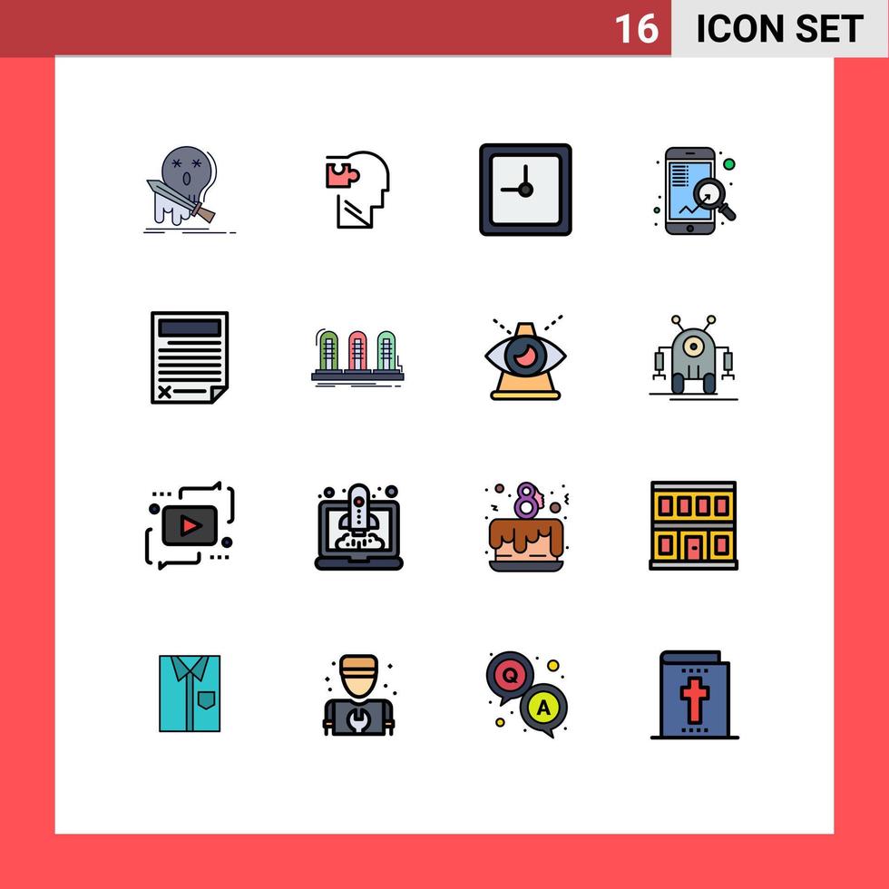redigerbar vektor linje packa av 16 enkel platt Färg fylld rader av kontrakt Sök pussel mobil tid redigerbar kreativ vektor design element
