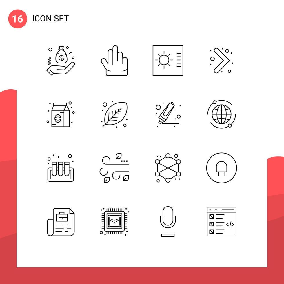 Gliederungssatz für die mobile Schnittstelle mit 16 Piktogrammen von bearbeitbaren Vektordesignelementen für die Kaffeebohnennavigation vektor