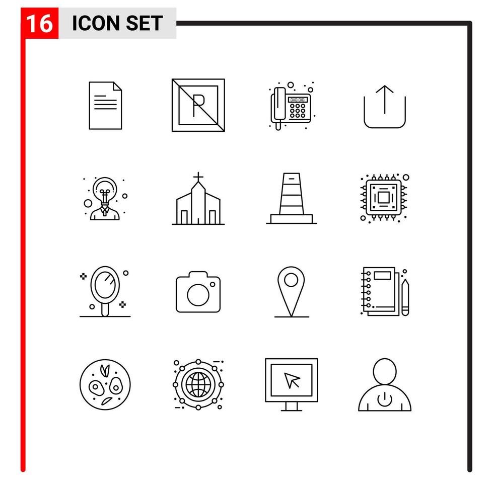 stock vektor ikon packa av 16 linje tecken och symboler för innovation kreativitet fax ladda upp Instagram redigerbar vektor design element