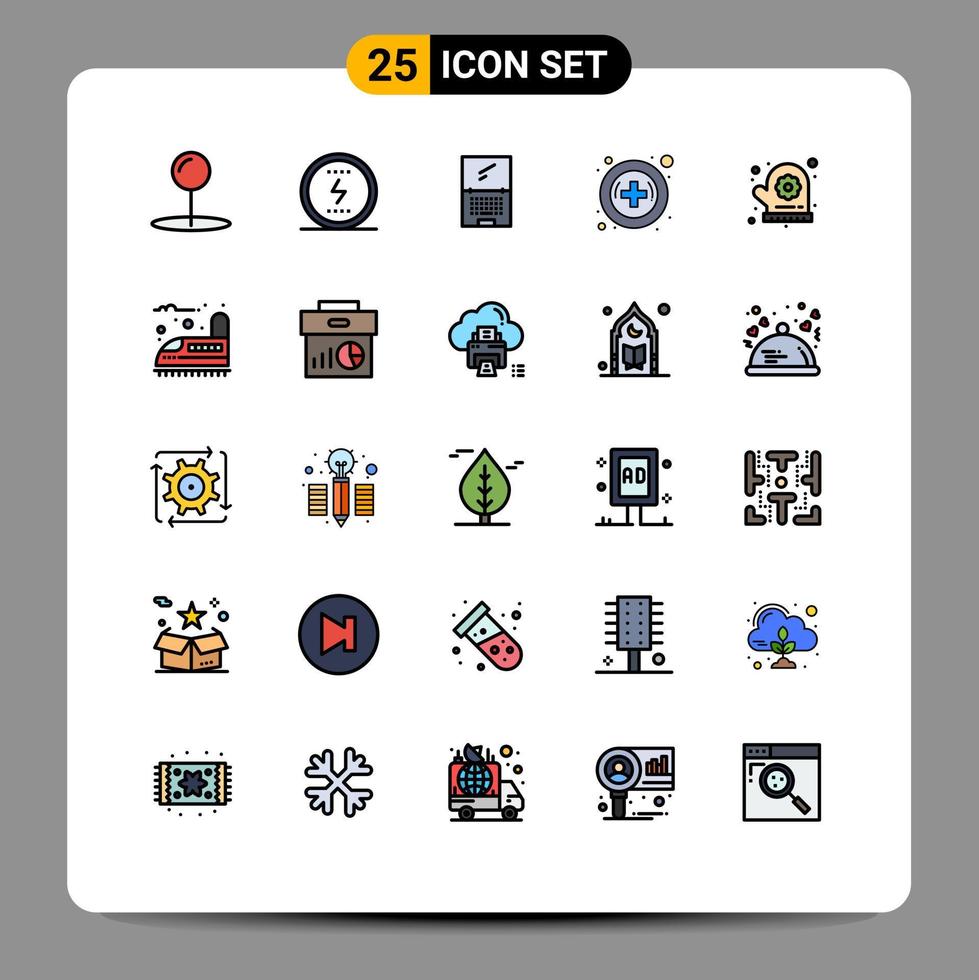 moderner Satz von 25 gefüllten Linien flachen Farben Piktogramm von Blumenapotheke Computer medizinischer Laptop editierbare Vektordesign-Elemente vektor