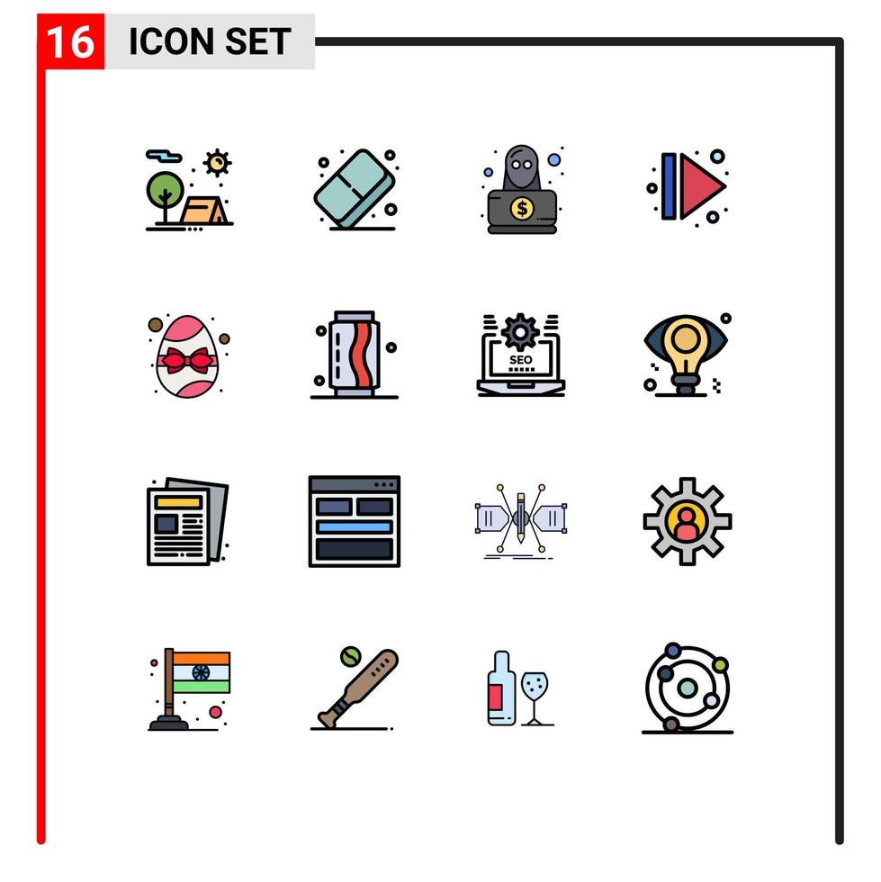 Aktienvektor-Icon-Pack mit 16 Zeilenzeichen und Symbolen für Geburtstags-Multimedia-Farbauswurf-Raub editierbare kreative Vektordesign-Elemente vektor