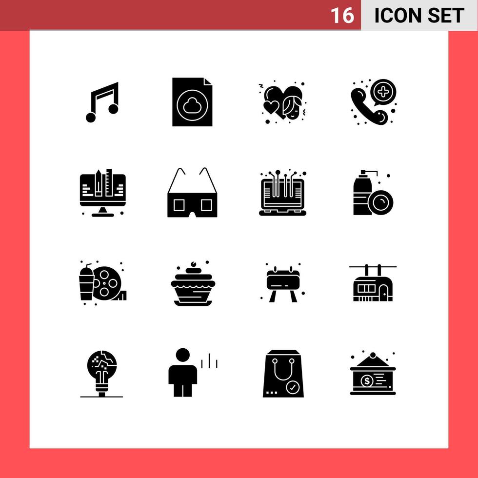satz von 16 modernen ui-symbolen symbole zeichen für entwicklung telefon herz medizinischer anruf editierbare vektordesignelemente vektor