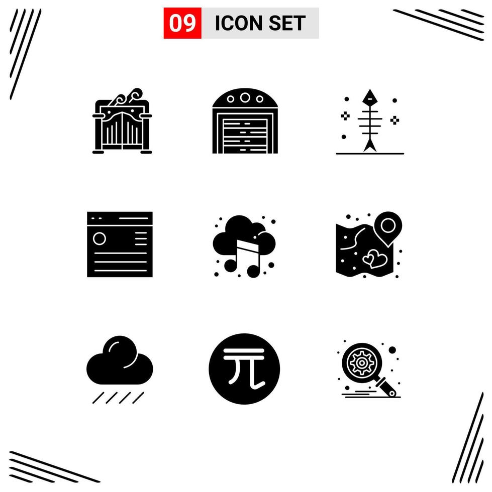 Aktienvektor-Icon-Pack mit 9 Zeilenzeichen und Symbolen für bearbeitbare Vektordesign-Elemente der Musik-Audio-Halloween-Benutzeroberfläche vektor