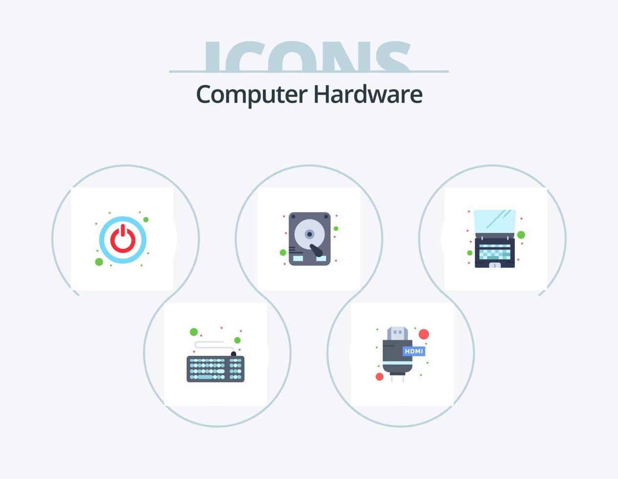 Computerhardware-Flachbild-Icon-Pack 5-Icon-Design. . Technologie. abschalten. Laptop. Festplatte vektor