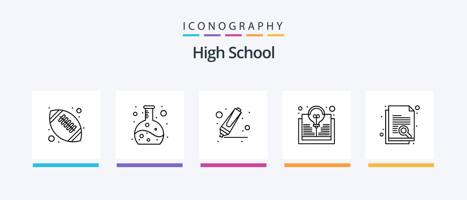 High School Line 5 Icon Pack inklusive Studium. Vorlesung. Messung. Abschlusskappe. Ausbildung. kreatives Symboldesign vektor