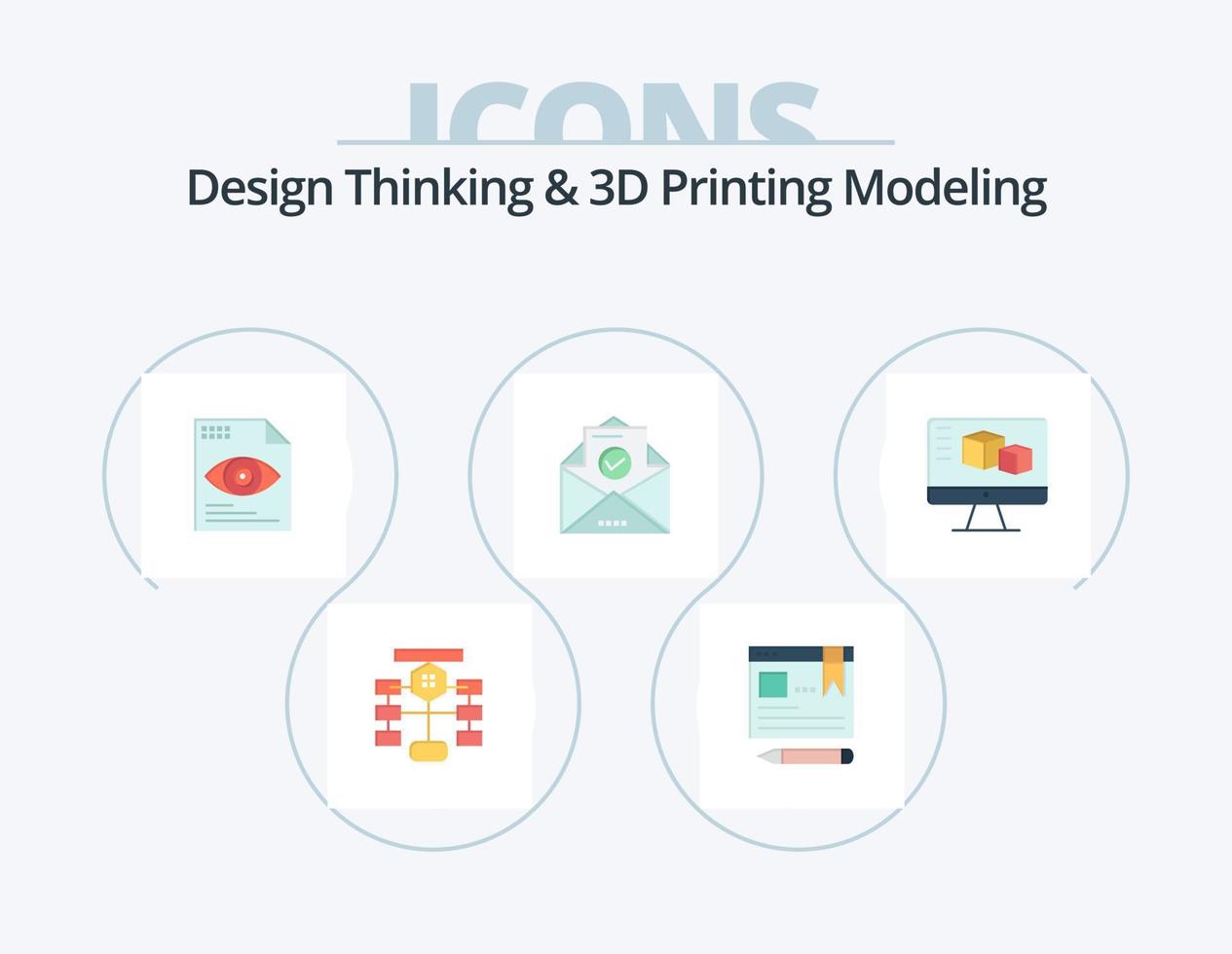 design tänkande och d utskrift modellering platt ikon packa 5 ikon design. dator. kuvert. utbildning. e-post. datoranvändning vektor