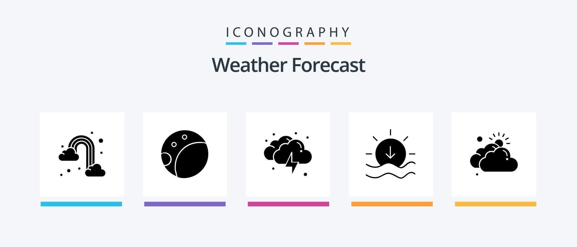 Wetterglyphe 5 Icon Pack inklusive . Tag. Donner. wolkig. Wetter. kreatives Symboldesign vektor
