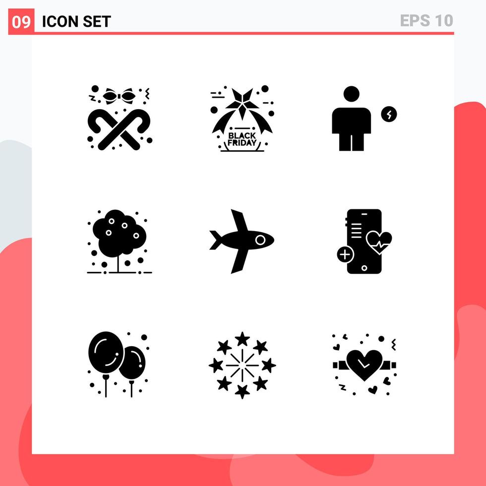 modern uppsättning av 9 fast glyfer pictograph av flyg natur avatar träd mänsklig redigerbar vektor design element