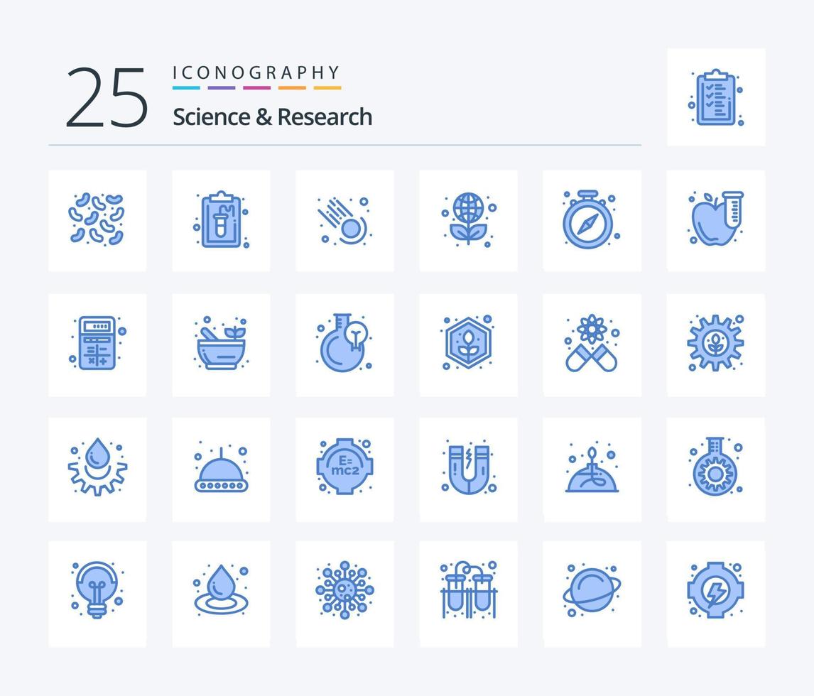 vetenskap 25 blå Färg ikon packa Inklusive tid. sluta. meteor. paus. laurel vektor