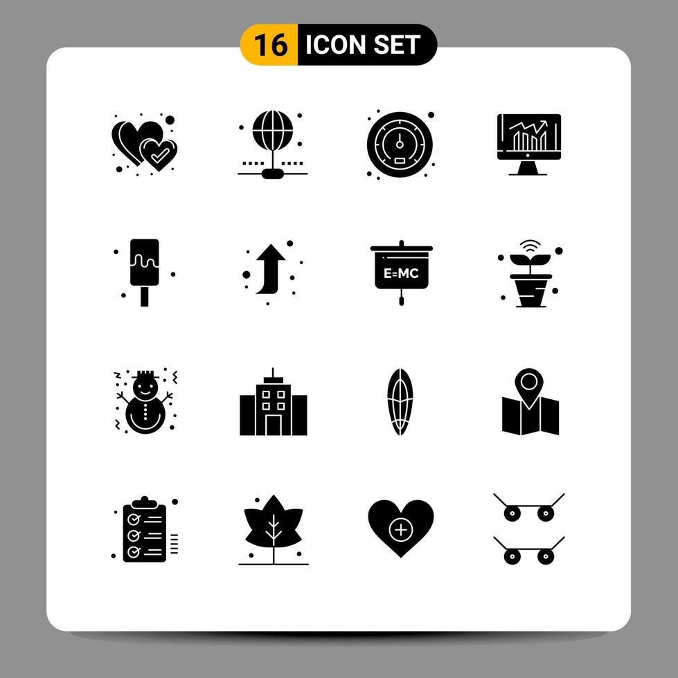 Aktienvektor-Icon-Pack mit 16 Linienzeichen und Symbolen für Pfeil-Eis-Verkehrscreme-kpi-editierbare Vektordesign-Elemente vektor