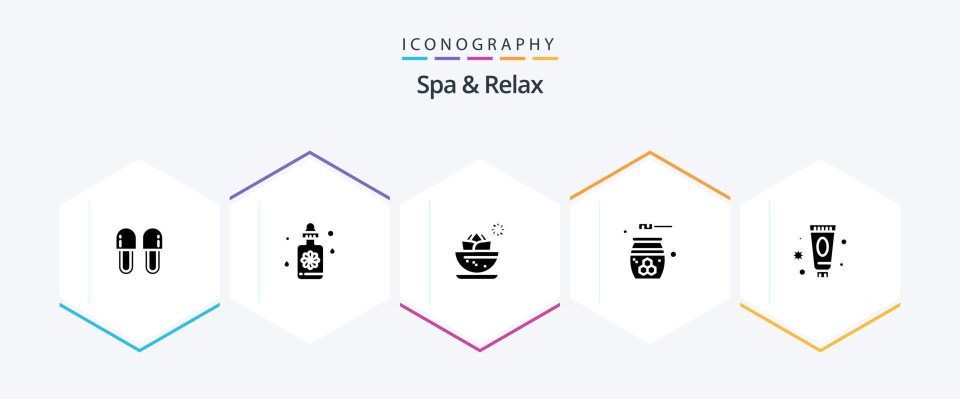 Spa und Entspannung 25-Glyphen-Icon-Pack, einschließlich Schönheit. Schüssel. Behandlung . Spa . lokal vektor