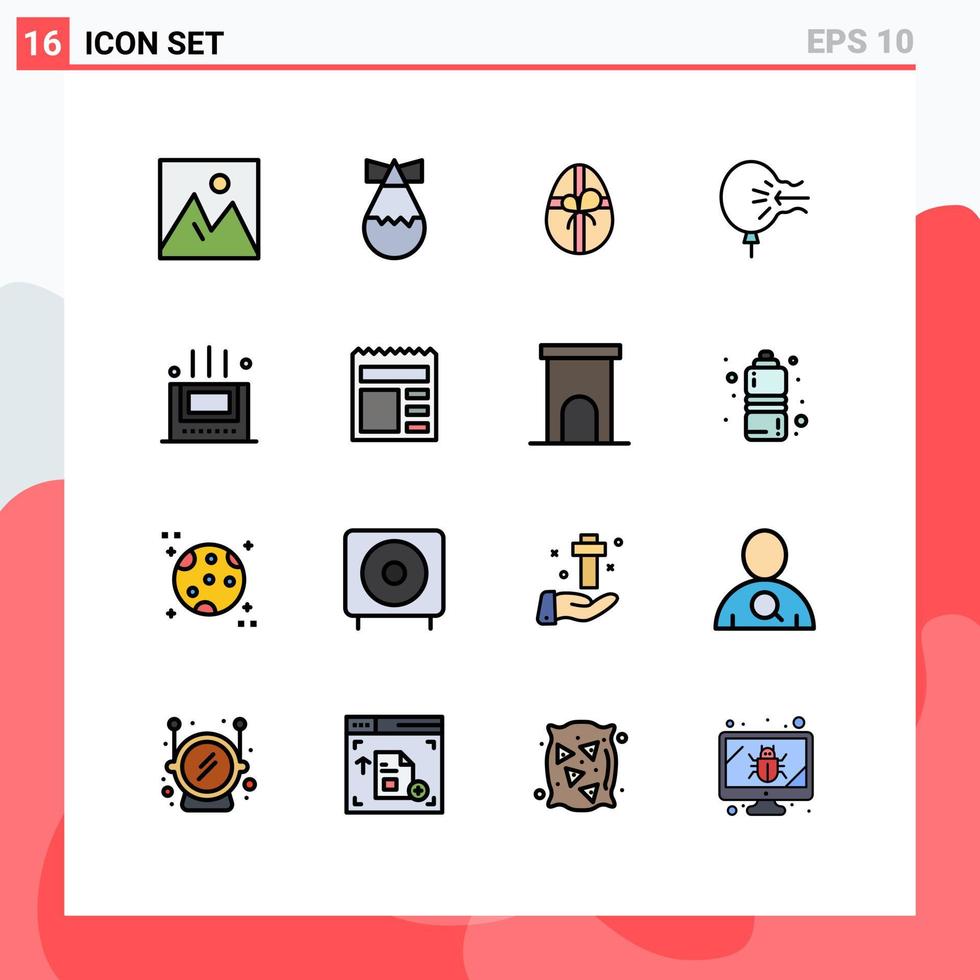 modern uppsättning av 16 platt Färg fylld rader pictograph av matta påfrestning gåva lättnad ballong redigerbar kreativ vektor design element