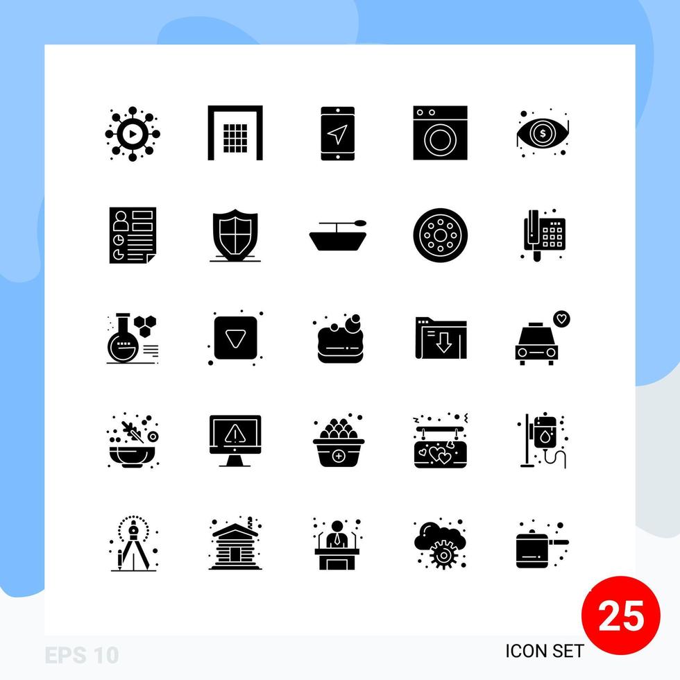 Aktienvektor-Icon-Pack mit 25 Zeilenzeichen und Symbolen für bearbeitbare Vektordesign-Elemente für Augenwaschstandortmaschinenmöbel vektor