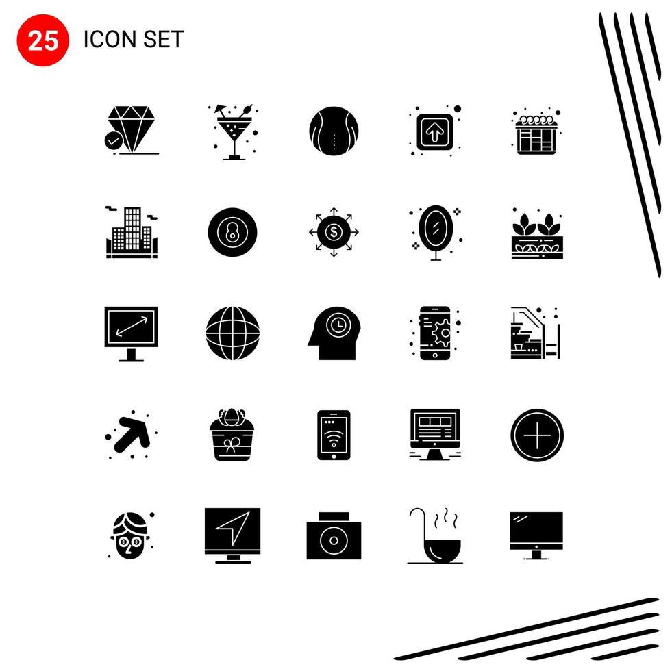 Aktienvektor-Icon-Paket mit 25 Linienzeichen und Symbolen für die Planung von Zeichen, Ball, öffentlicher Pfeil, editierbare Vektordesign-Elemente vektor