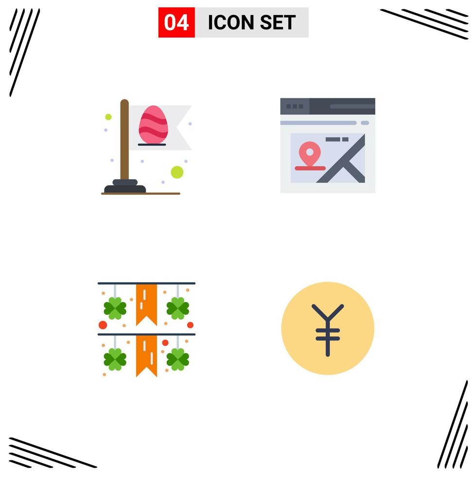 packa av 4 kreativ platt ikoner av flagga krans flagga plats mynt redigerbar vektor design element