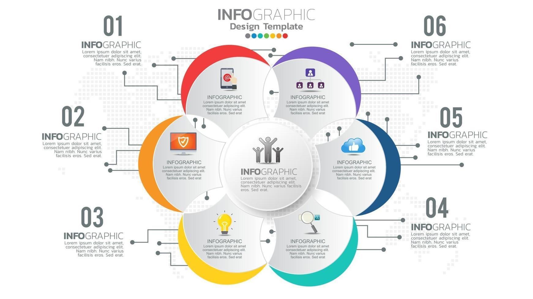infograph 6 steg färgelement med cirkeldiagram diagram, affärsgraf design. vektor
