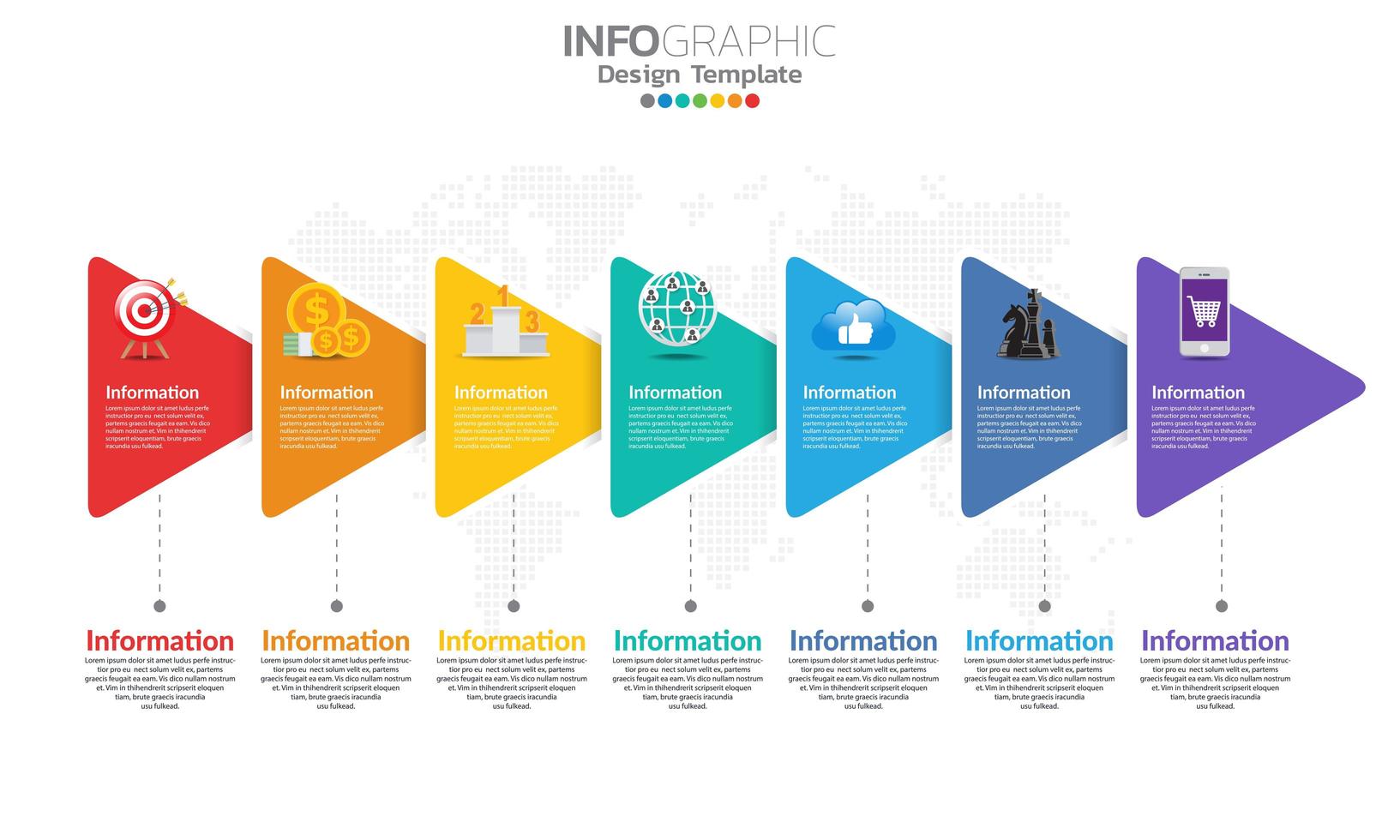 Timeline Infografik Vorlage mit Pfeilen und 7 Optionen flaches Design vektor