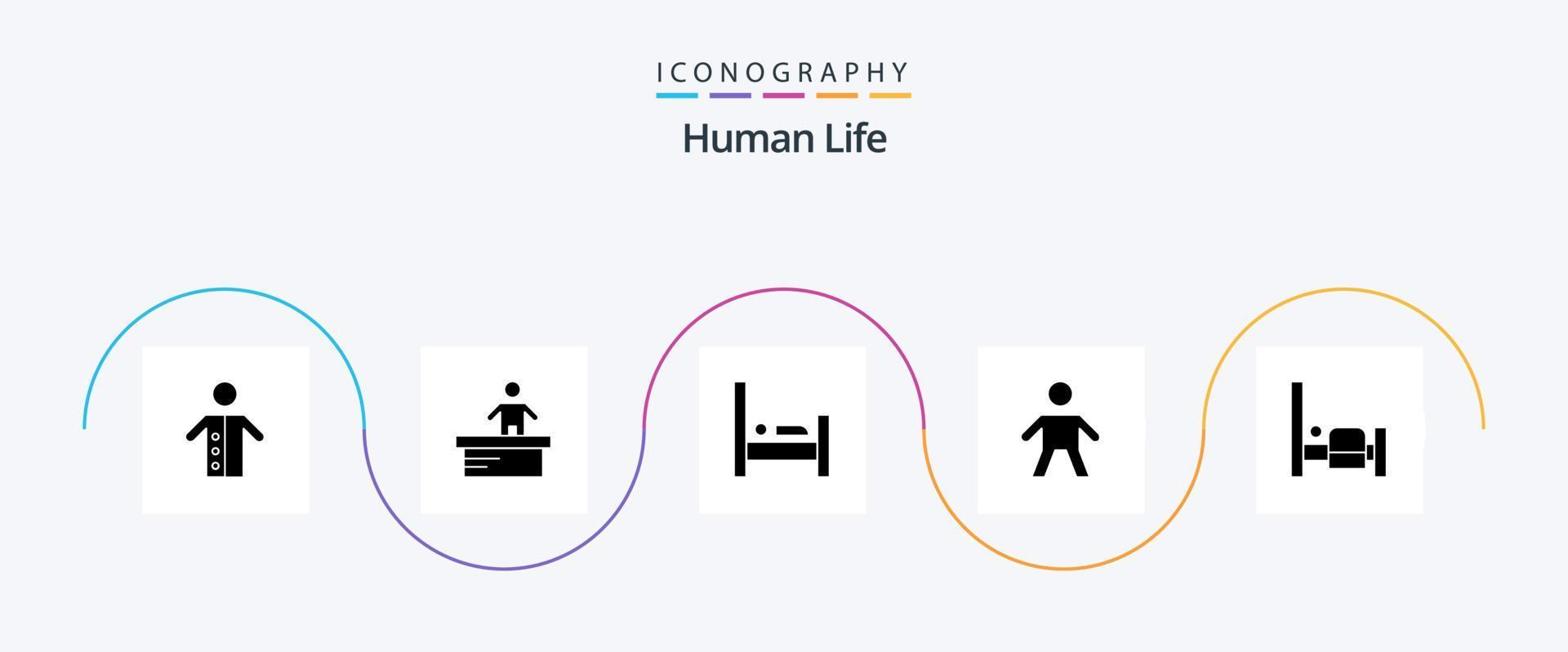 Human Glyph 5 Icon Pack inklusive Schlafzimmer. Menschen. Arbeiter. Kind. schlafen vektor