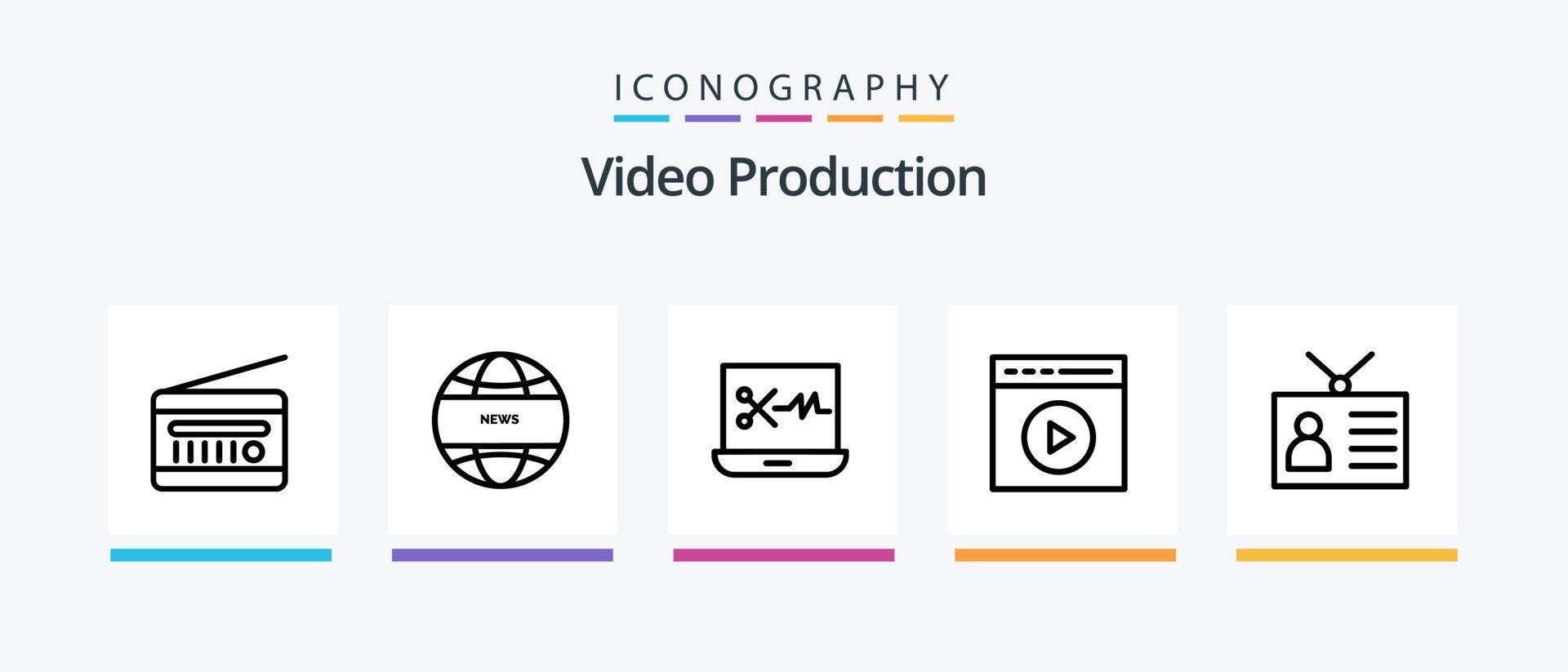 Video Production Line 5 Icon Pack inklusive Funkempfänger. FM-Radio. Superstar. Audioübertragung. professionelle kamera. kreatives Symboldesign vektor