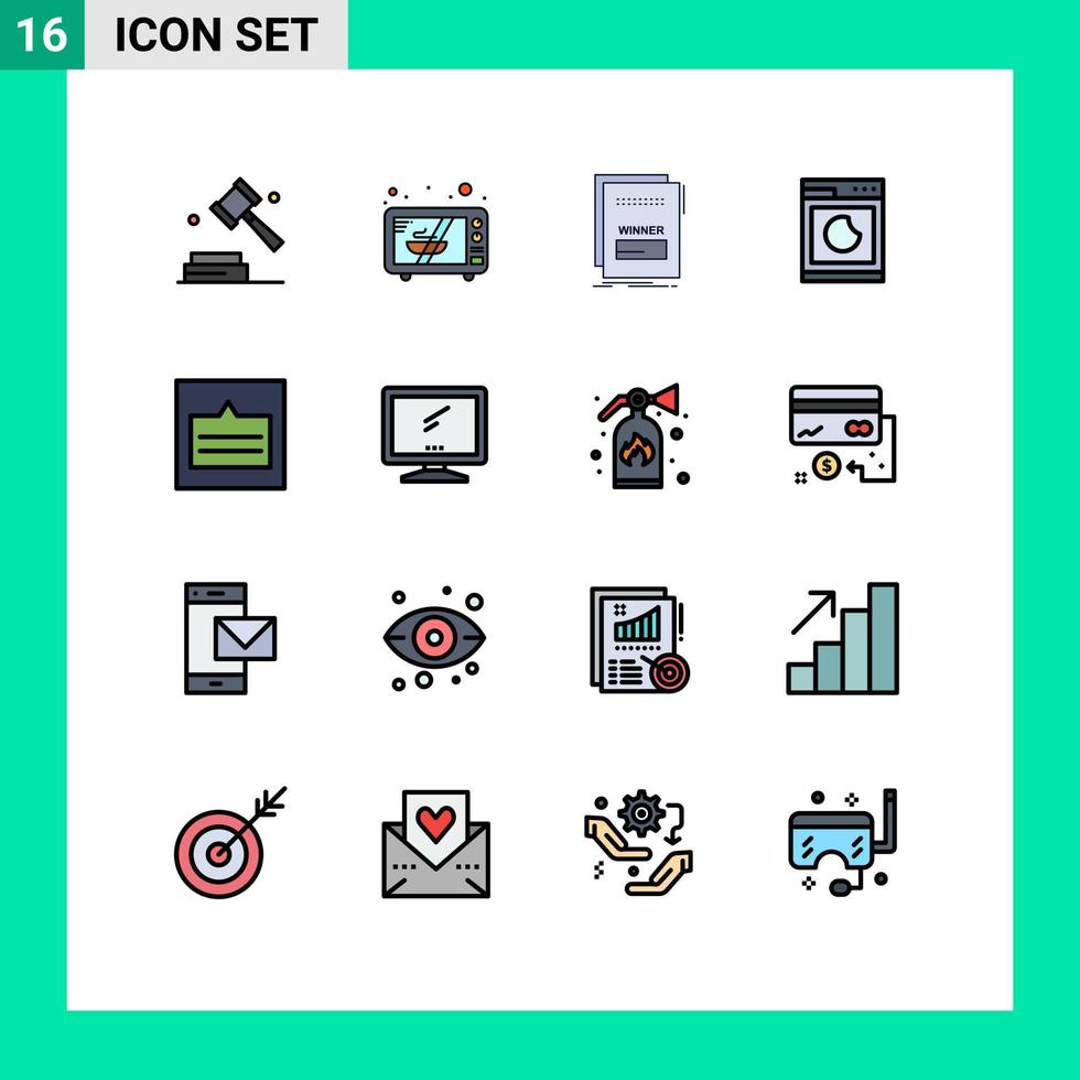 moderner Satz von 16 flachen, farbgefüllten Linien und Symbolen wie Layout Clean Link Wash Cooking editierbare kreative Vektordesign-Elemente vektor