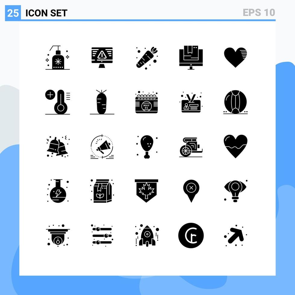 25 universelle solide Glyphen für Web- und mobile Anwendungen lieben Technologie-Karottenladen und editierbare Vektordesign-Elemente vektor