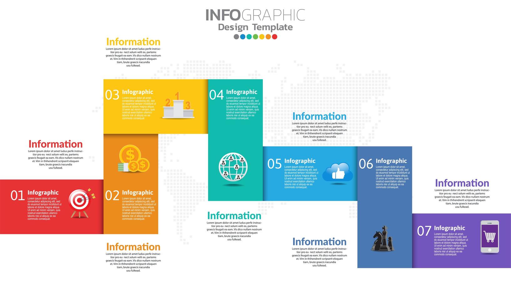 Timeline Infografik Vorlage mit 7 Teilen vektor