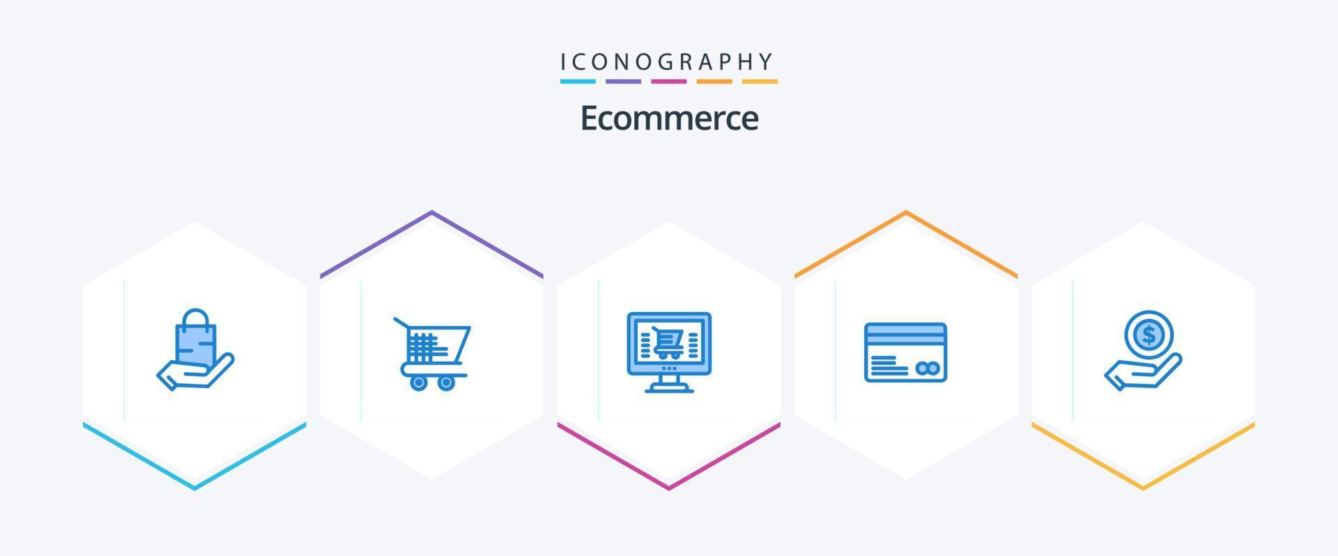 E-Commerce 25 blaues Icon Pack inklusive Shopping. Zahlungen. online. E-Commerce. Karte vektor