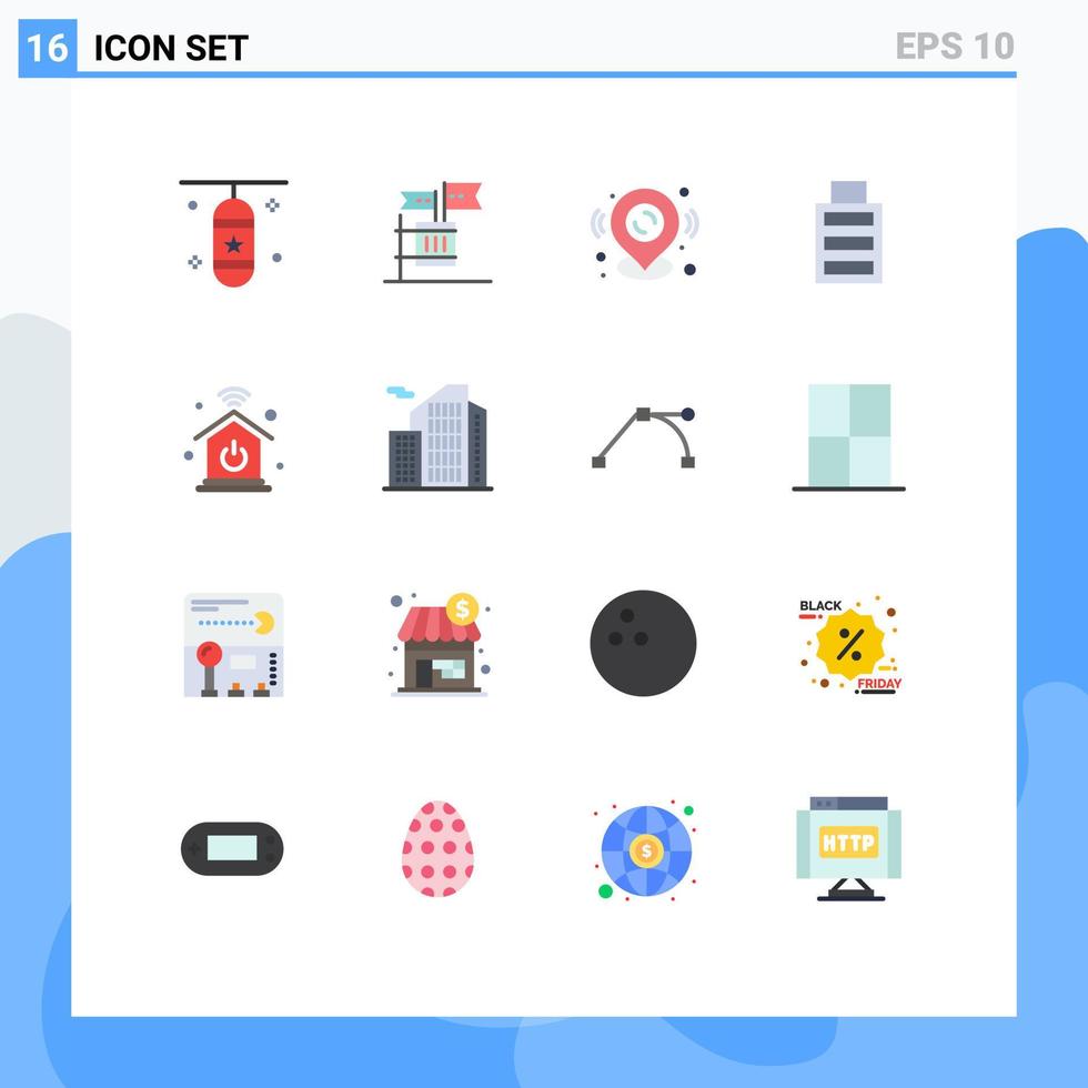 grupp av 16 platt färger tecken och symboler för Hem nätverk full sopor batteri plats redigerbar packa av kreativ vektor design element