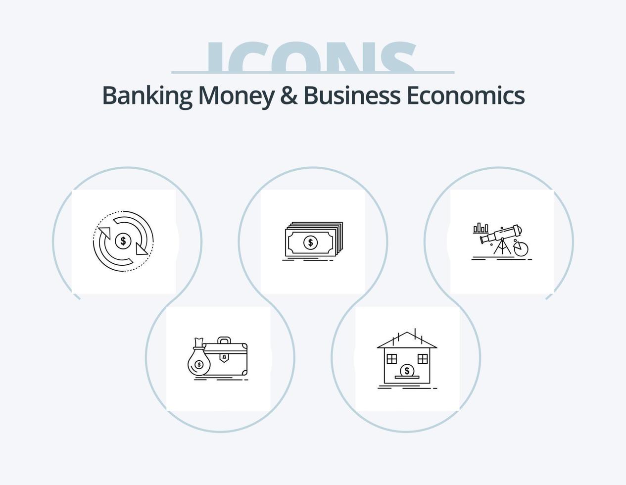 Banking Geld und Betriebswirtschaftslinie Icon Pack 5 Icon Design. Schulden. Hilfe. Berechnung. Regierung. Gebäude vektor
