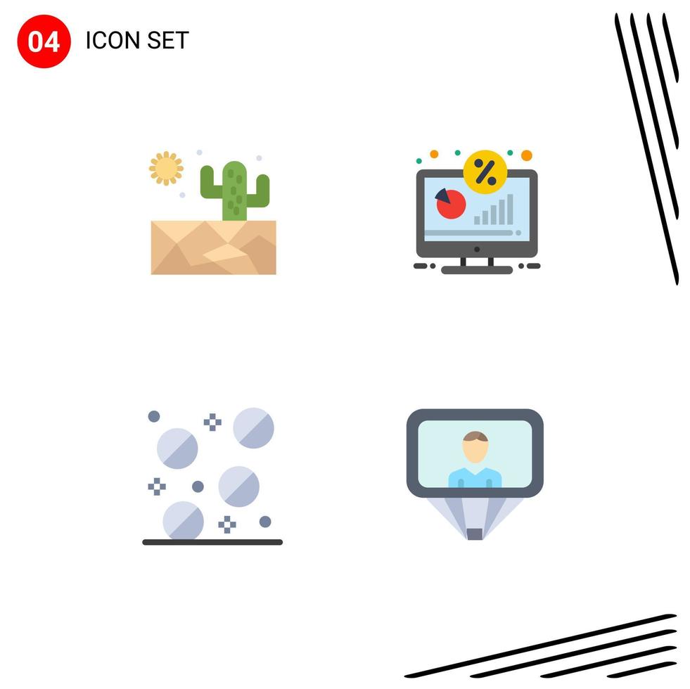 uppsättning av 4 vektor platt ikoner på rutnät för kaktus piller rabatt procentsats användare redigerbar vektor design element