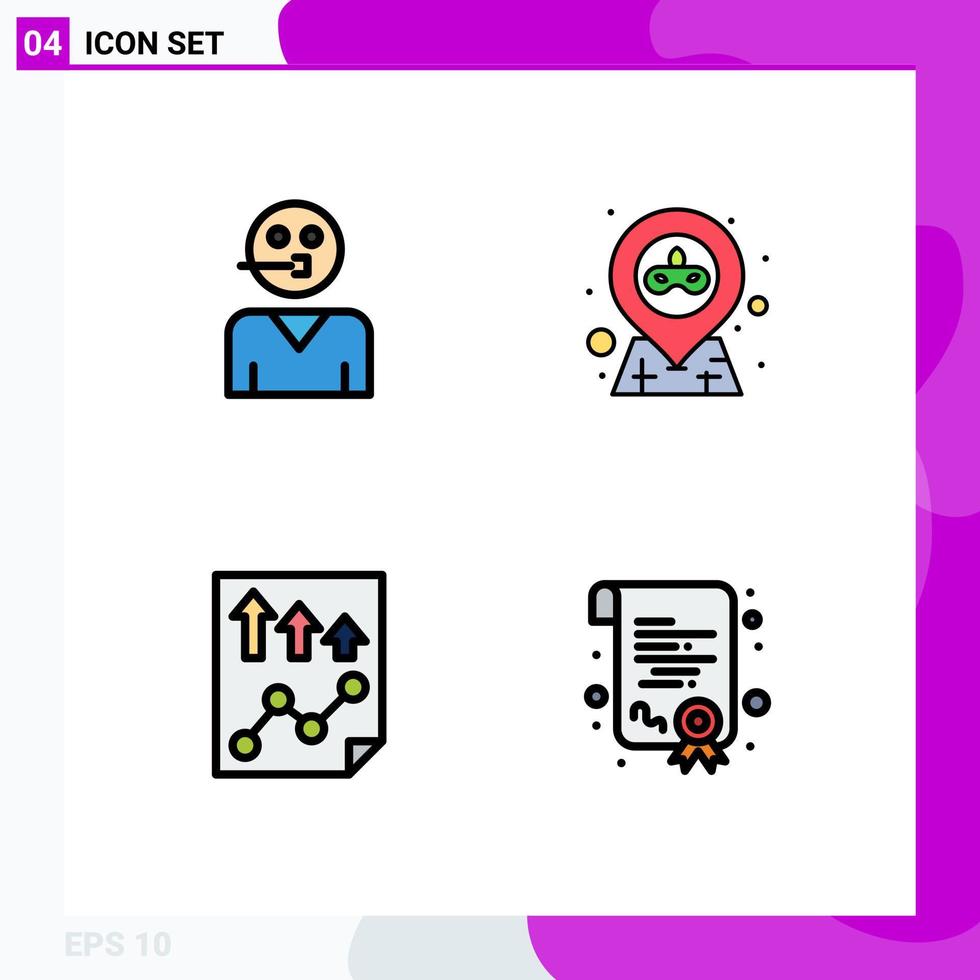 redigerbar vektor linje packa av 4 enkel fylld linje platt färger av avatar data Stöd Karta sida redigerbar vektor design element