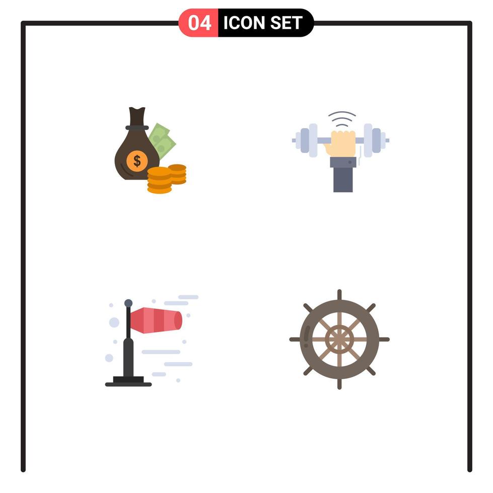 modern uppsättning av 4 platt ikoner pictograph av pengar sport mynt få väder redigerbar vektor design element