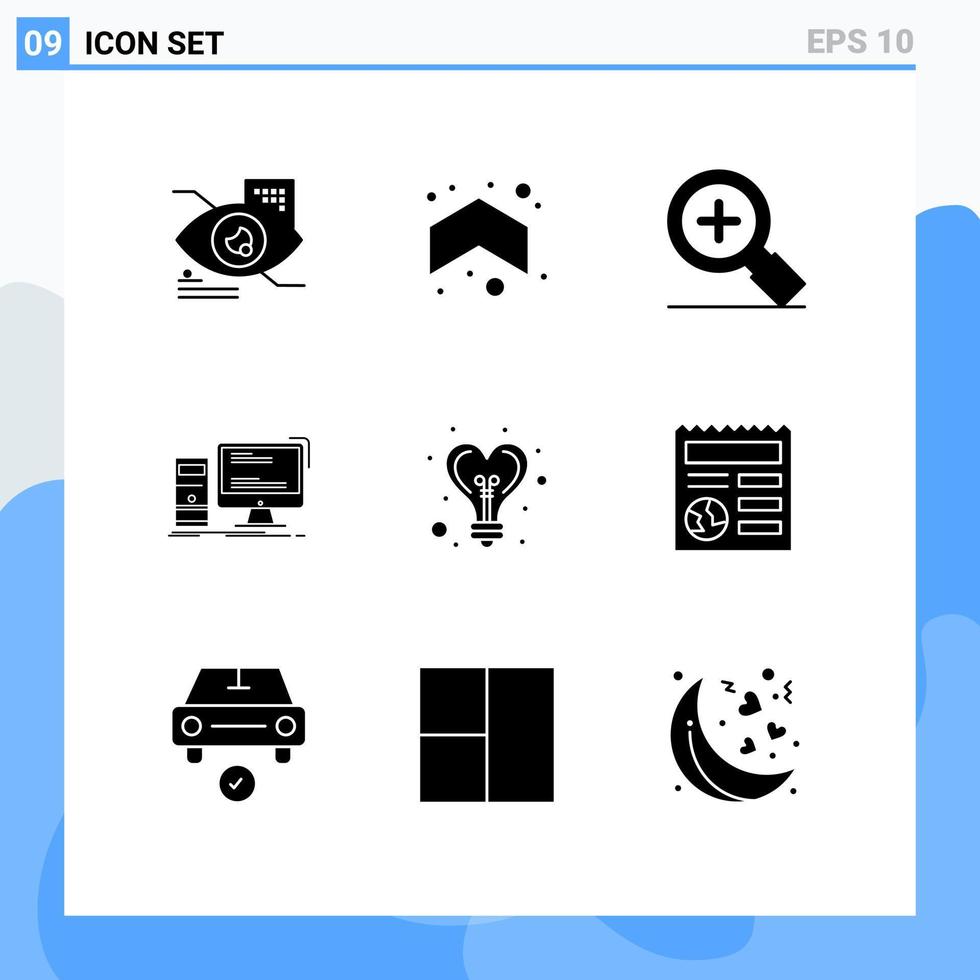 fast glyf packa av 9 universell symboler av aning personlig förstoringsglas pc skrivbordet redigerbar vektor design element