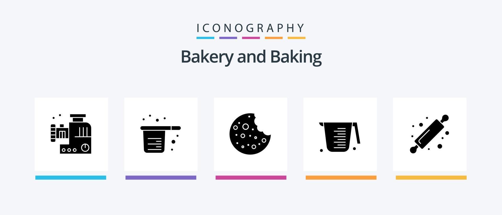 Baking Glyph 5 Icon Pack inklusive Backen. Messung. Messung. Krug. Backen. kreatives Symboldesign vektor