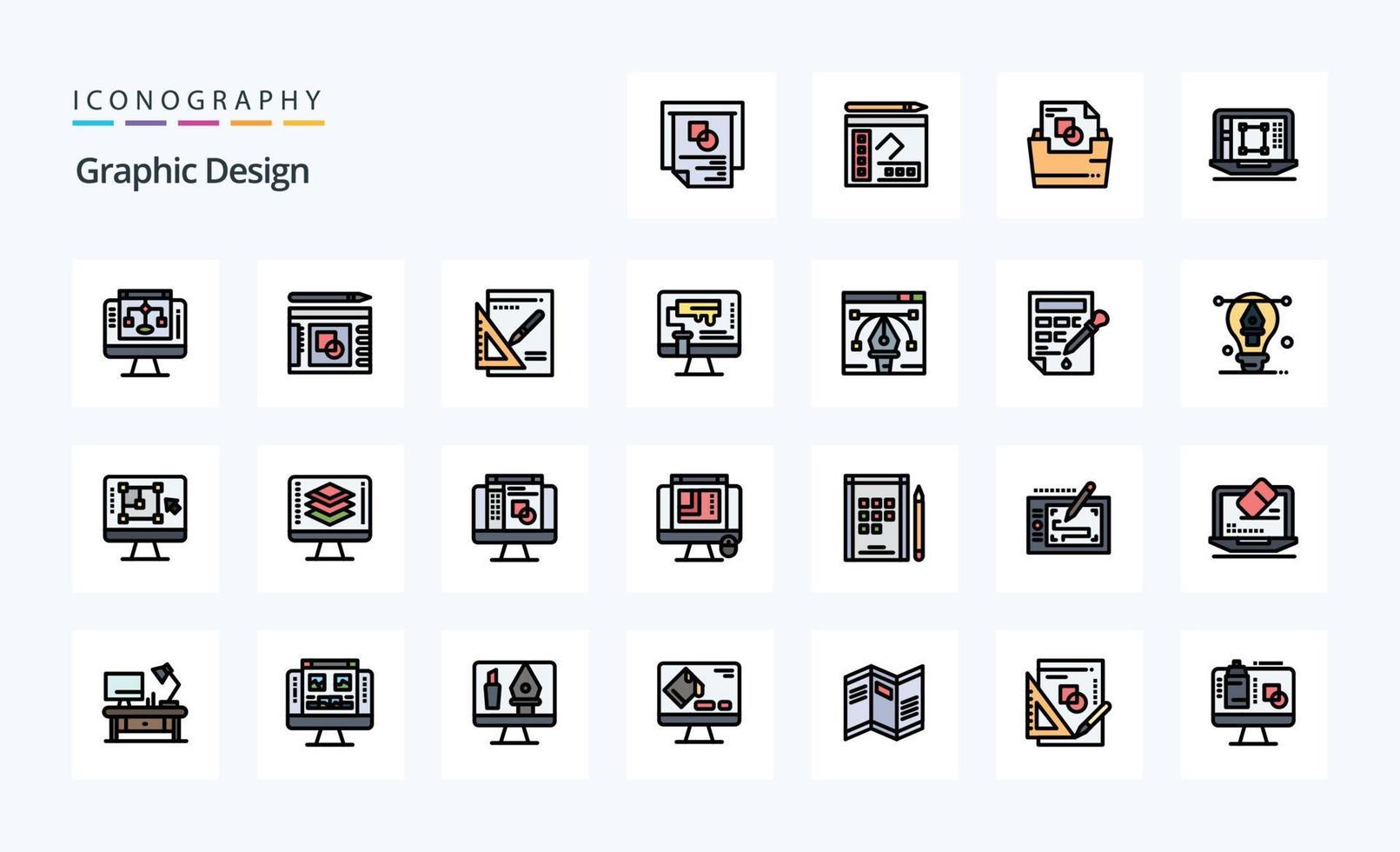 25 Grafikdesign-Linien gefüllter Stil-Icon-Pack vektor