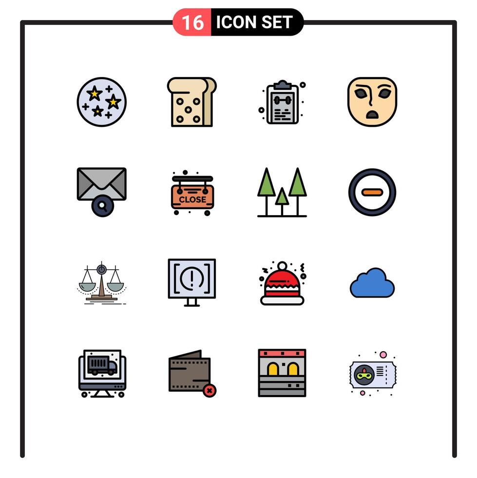 Stock-Vektor-Icon-Pack mit 16 Zeilenzeichen und Symbolen für Board-Suche-Notizblock-Nachricht Gesicht editierbare kreative Vektor-Design-Elemente vektor