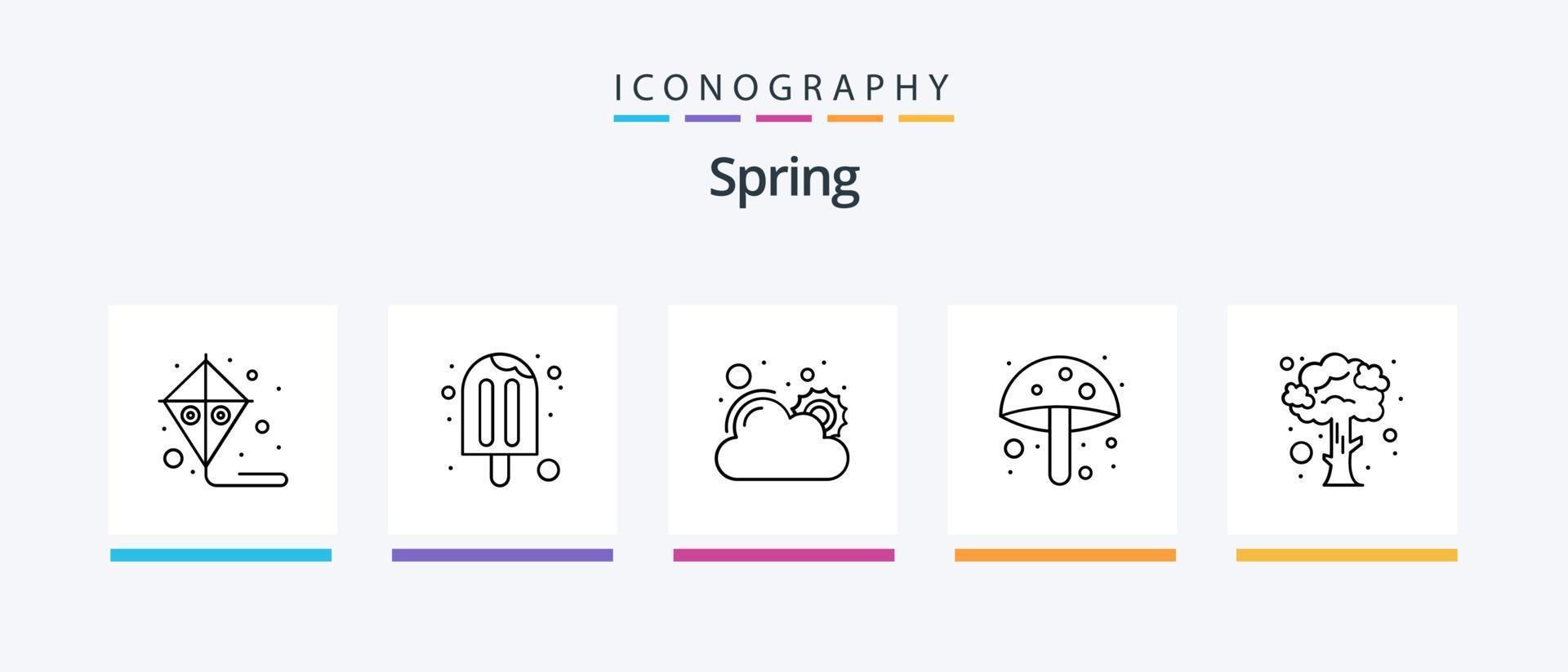 Spring Line 5 Icon Pack inklusive wachsender Hand. Anlage. Bauernhof. Blatt. Sonne. kreatives Symboldesign vektor